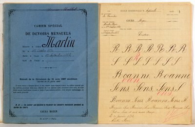 Cuaderno de ejercicios de un niño de la escuela en Epineuil, 1892 de French School