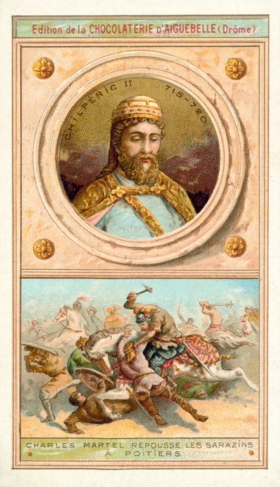 Chilperico II y Carlos Martel derrotando a los moros en Poitiers, 732 de French School