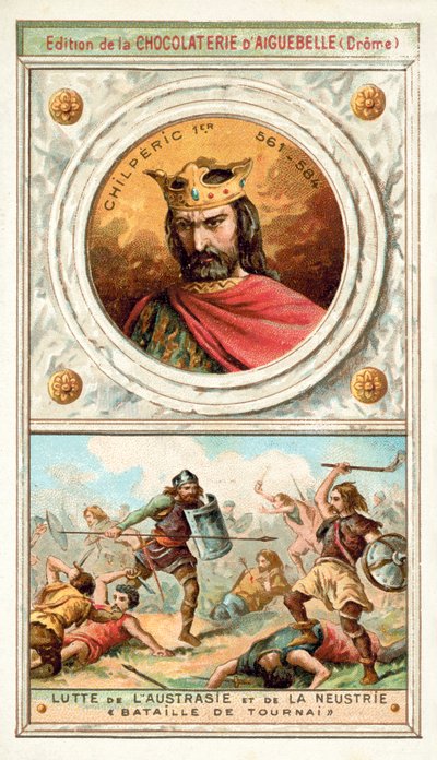 Chilperico I y la lucha entre Austrasia y Neustria en la Batalla de Tournai, siglo VI de French School