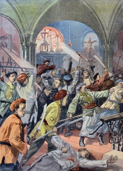 Cristianos chinos masacrados en Mukden por los Boxers, de Le Petit Journal, agosto de 1900 de French School