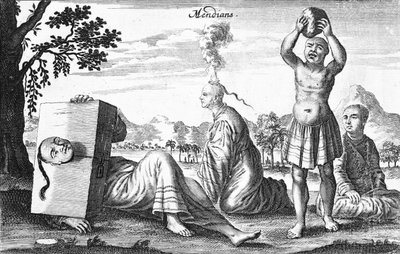Mendigos chinos realizando actos autoinfligidos, 1664 de French School