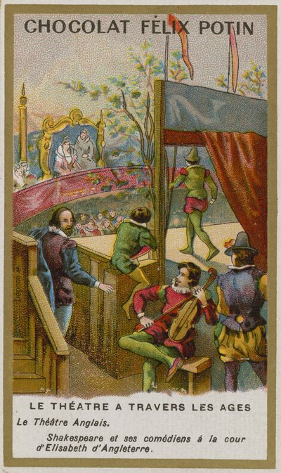 Tarjeta comercial de Chocolat Felix Potin, Teatro a través de los tiempos de French School