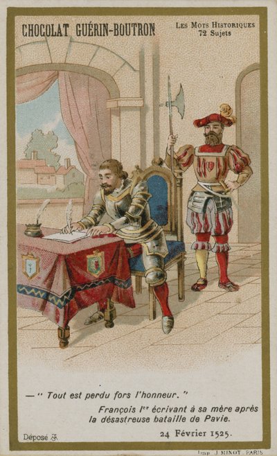 Tarjeta comercial de Chocolat Guerin-Boutron, serie Palabras Históricas de French School