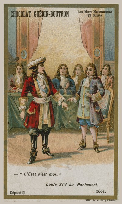Tarjeta comercial de Chocolat Guerin-Boutron, serie Palabras Históricas de French School