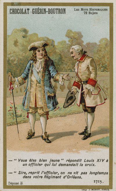 Tarjeta comercial de Chocolat Guerin-Boutron, serie Palabras Históricas de French School