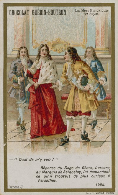 Tarjeta comercial de Chocolat Guerin-Boutron, serie Palabras Históricas de French School
