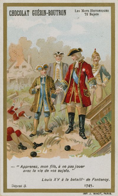 Tarjeta comercial de Chocolat Guerin-Boutron, serie Palabras Históricas de French School