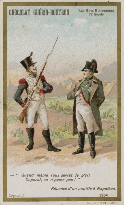 Tarjeta comercial de Chocolat Guerin-Boutron, serie Palabras Históricas de French School