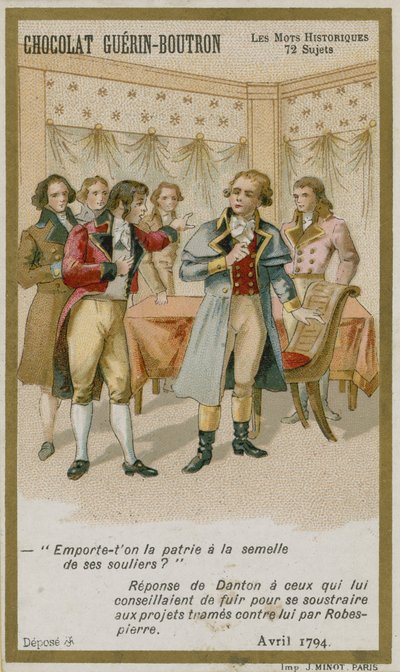 Tarjeta comercial de Chocolat Guerin-Boutron, serie Palabras Históricas de French School