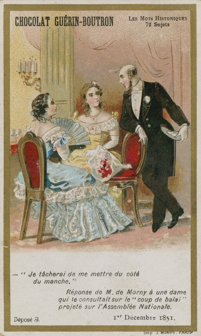 Tarjeta comercial de Chocolat Guerin-Boutron, serie Palabras Históricas de French School