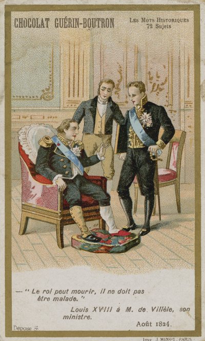 Tarjeta comercial de Chocolat Guerin-Boutron, serie Palabras Históricas de French School