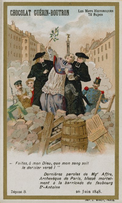 Tarjeta comercial de Chocolat Guerin-Boutron, serie Palabras Históricas de French School