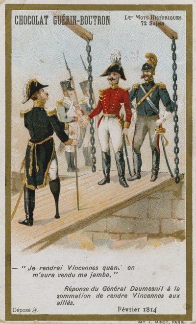 Tarjeta comercial de Chocolat Guerin-Boutron, serie Palabras Históricas de French School