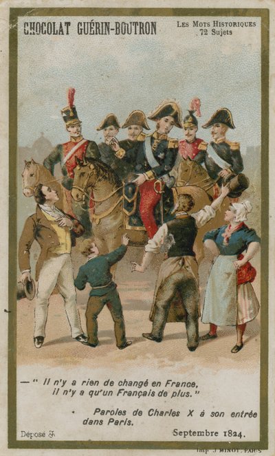 Tarjeta comercial de Chocolat Guerin-Boutron, serie Palabras Históricas de French School