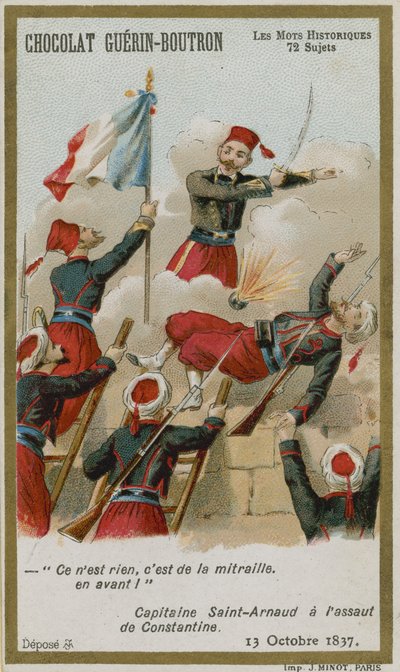 Tarjeta comercial de Chocolat Guerin-Boutron, serie Palabras Históricas de French School