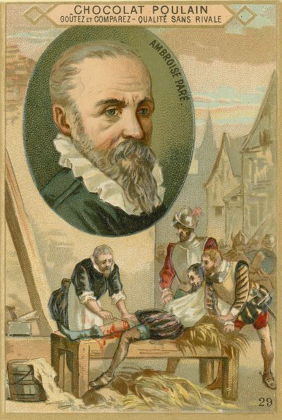 Tarjeta comercial de Chocolat Poulain, Ambroise Pare de French School