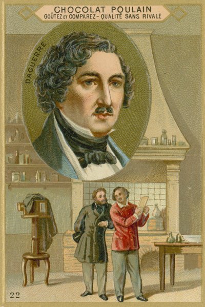 Tarjeta comercial de Chocolat Poulain, Louis Daguerre de French School