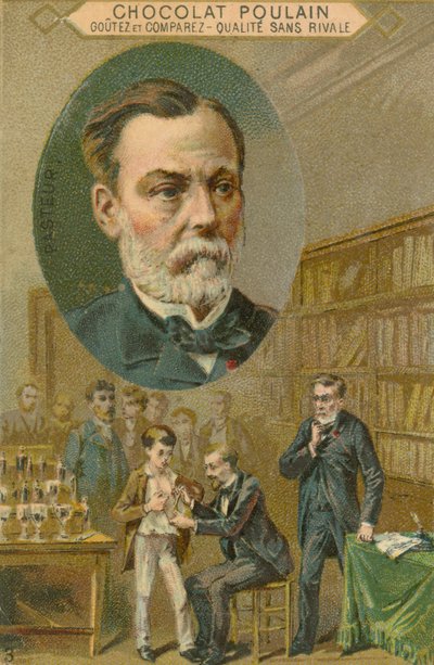 Tarjeta comercial de Chocolat Poulain, Louis Pasteur de French School