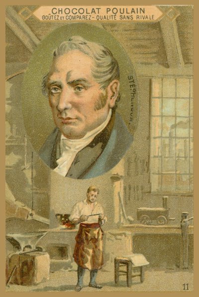Tarjeta comercial de Chocolat Poulain, Robert Stephenson de French School