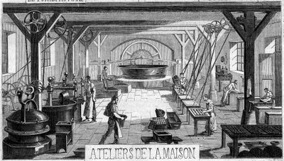 Fabricación de chocolate: vista interna de los talleres de M. Masson, París de French School