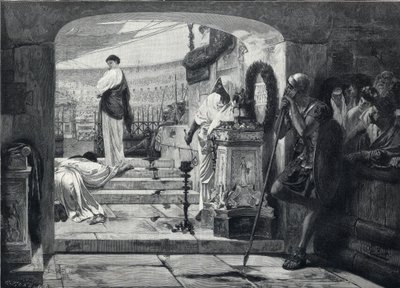 Mártir cristiano entrando en la arena para ser entregado a las bestias. Grabado después de la pintura de Albret Baur. de French School