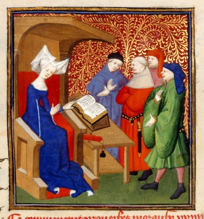 Christine instruyendo, MS Harley 4431, f.259v, Francia, c.1410-14 (color sobre pergamino) de French School