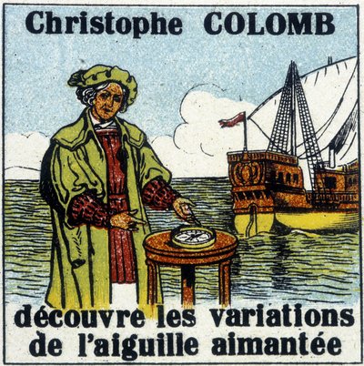 Cristóbal Colón descubre las variaciones de la aguja magnética de French School