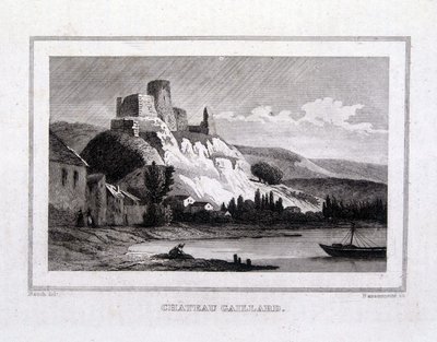 Château Gaillard visto desde el Sena - Grabado de French School