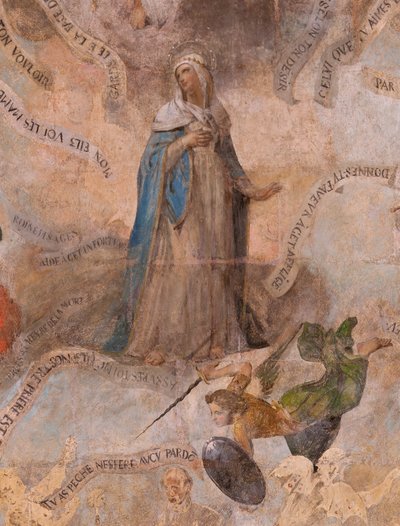 Iglesia (Eglise Saint-Jean-Baptiste). Interior. Capilla Saint-Fursy. Pinturas murales. La glorificación de María (fresque dite de la bonne mort). Principios del siglo XVII de French School
