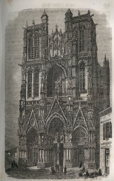 Iglesia Saint-Vulfran (San Vulfran) antigua colegiata en Abbeville en el departamento de Somme en Francia - grabado en 