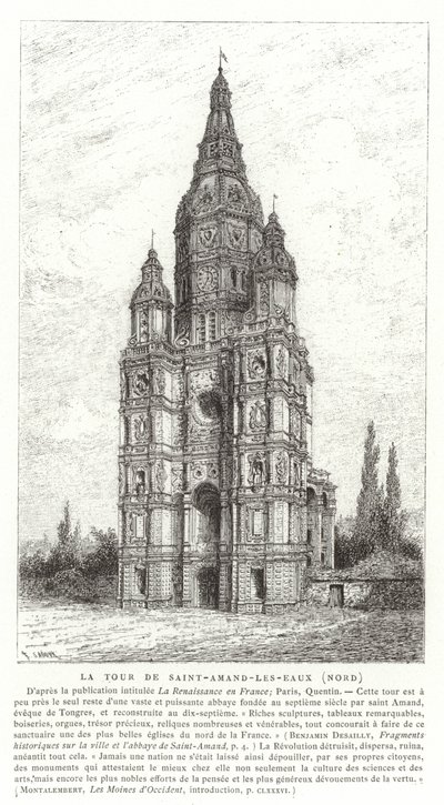 Torre de la iglesia de la Abadía de Saint-Amand-les-Eaux, Francia de French School