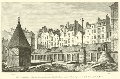 Cementerio y osarios de los Santos Inocentes, del lado de la calle aux Fers, 1780, según un dibujo de Bernier, Coll A Lenoir de French School