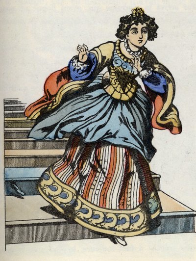 Cenicienta huyendo del baile, aparece su zapato de cristal. Ilustración del cuento de Charles Perrault “Cenicienta o La petite pantoufle de verre” de French School