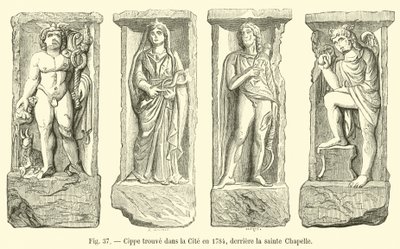 Cipo encontrado en la Ciudad en 1784, detrás de la Sainte-Chapelle de French School