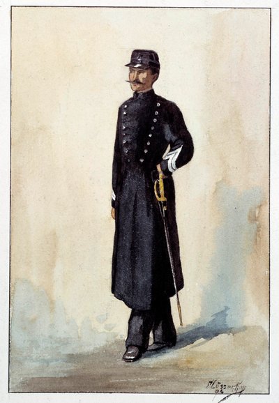 Sargento de la ciudad con uniforme de policía bajo la Segunda República. Acuarela alrededor de 1870 de French School