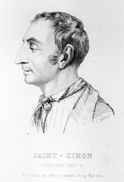 Claude Henri de Rouvroy, Conde de Saint-Simon, grabado por Perrot (siglo XIX) de French School