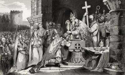 Clodoveo I (465-511) bautizado con hombres de su ejército antes de la Batalla de Tolbiac, de 