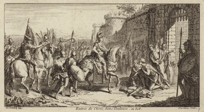 Clodoveo I, Rey de los Francos, entrando en Toulouse después de derrotar a los visigodos, 508 de French School
