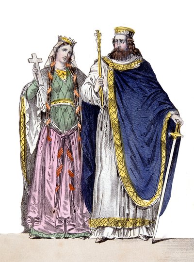Clodoveo I y Clotilde en “Reyes y Reinas de Francia”, s.d. siglo XIX de French School