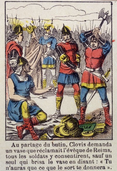 Clovis y el jarrón de Soissons - Imagen de Épinal del siglo XIX de French School