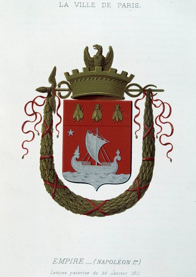 Escudo de armas de la Ciudad de París: Imperio (Napoleón I) - Carta patente fechada el 29 de enero de 1811 - en "Armorial National de France", por H. Traversier, París de French School