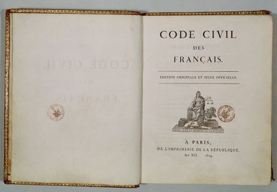 Código Civil, abierto en la portada, 1804 de French School