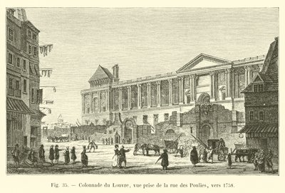 Columnata del Louvre, vista desde la calle des Poulies, hacia 1758 de French School