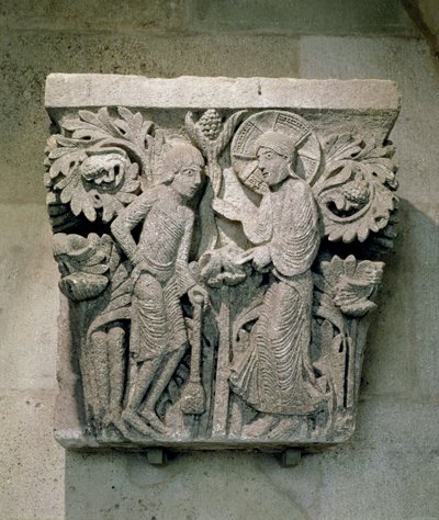 Capitel de columna que representa a Cristo y Santiago el Menor, c.1125-30 de French School