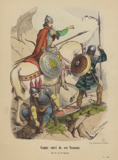 Conde seguido de sus vasallos, del siglo VIII al IX de French School