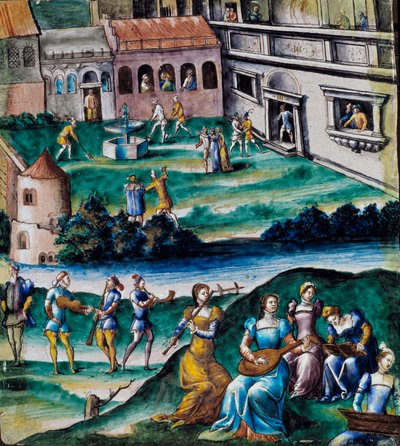 Concierto en el patio de un castillo de French School