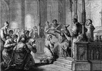 Consagración de Santa Genoveva, circa 430: San Germán, obispo de Auxerre de French School