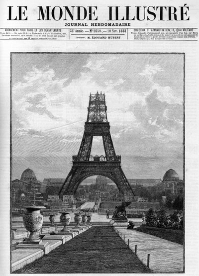 Construcción de la Torre Eiffel (176 metros) en 1888 en París. de French School