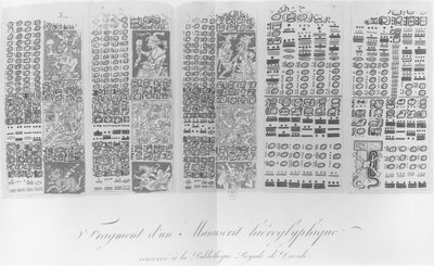 Copia de un fragmento de un manuscrito maya que representa tablas astronómicas con los eclipses de French School