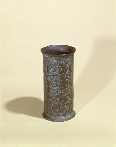 Copia de una pequeña copa con el itinerario del servicio postal romano, encontrada en Aquae Apollinaris cerca de Roma de French School